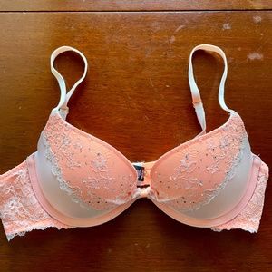 Victoria Secret Orange Rhinestone Push Up Bra Size